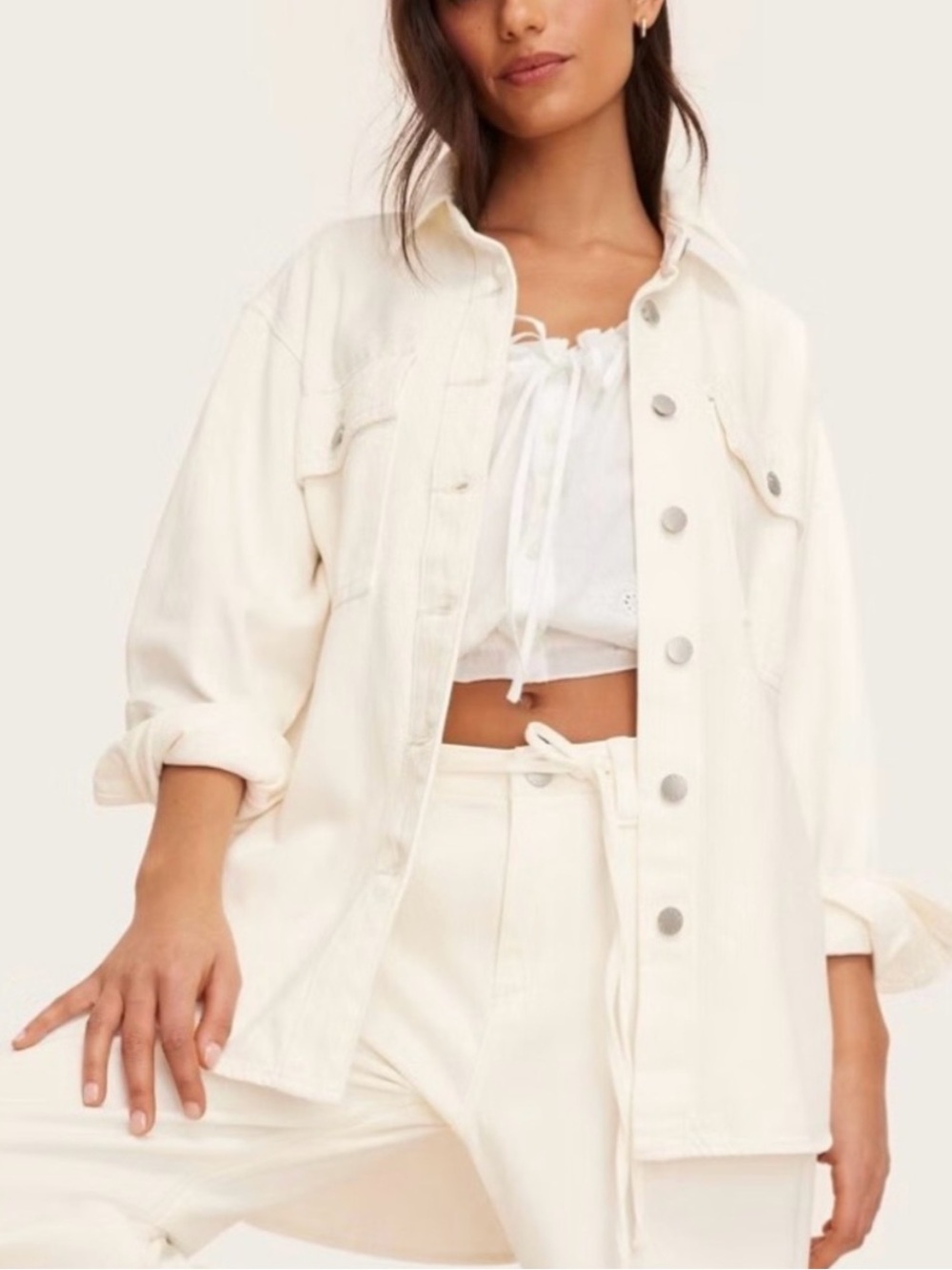 PARKE Cream Denim Shacket- Medium - NWOT